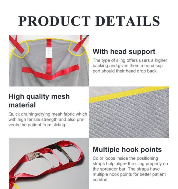 Full Body Divided Leg mesh sling for hoyer lift with Commode Opening & head support