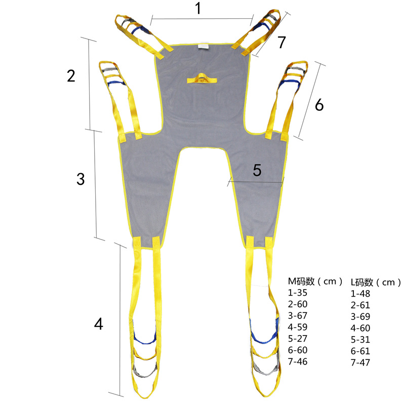 Divided Leg Mesh hoyer lift sling with commode opening size chart info