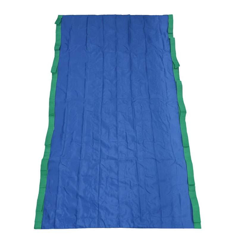 patient slide sheet Blue with green handles front side